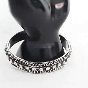 💎Cookie Lee Bangle Bracelet Silver Tone Chain And Rhinestones Black Background
